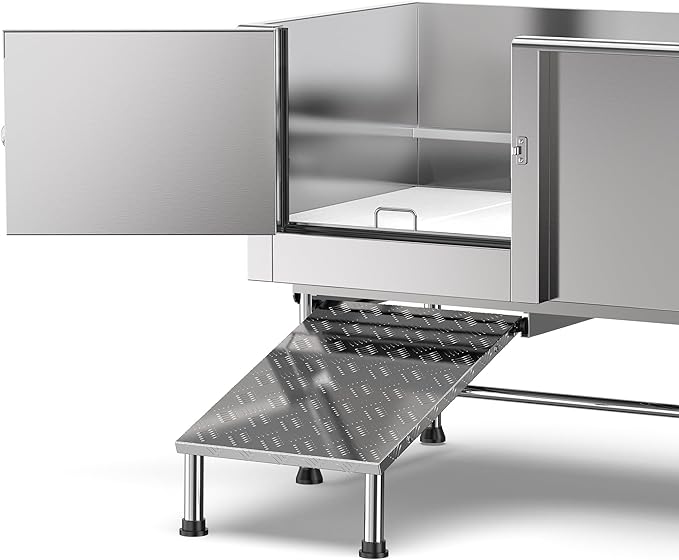 Flying Pig 62" Stainless Steel Pet Dog Grooming Bath Tub with Walk-in Ramp & Accessories (Left Door/Right Drain)-PawvioPets