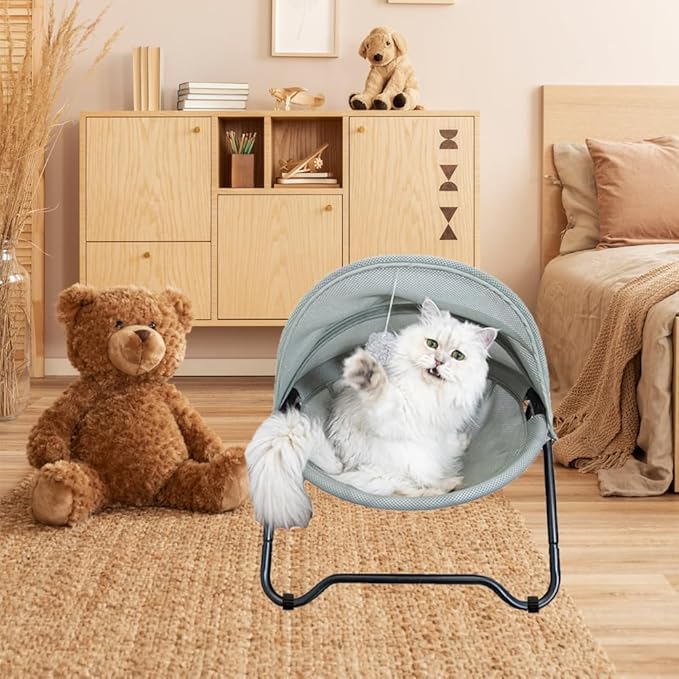 Cat Bed Cat Hammock Bed Elevated cat Bed, Comfortable and Breathable Pet Bed with Awning and Plush Toy, No-Tools Assemble, Cover Removable and Washable, Suitable for Indoor and Outdoor Use-PawvioPets