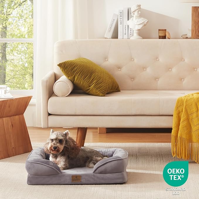 Bedfolks Orthopedic Dog Bed, Waterproof Dog Sofa Bed for Small Dogs & Cats, Egg Foam Pet Couch Bed with Removable Washable Cover and Nonslip Bottom, Light Grey-PawvioPets