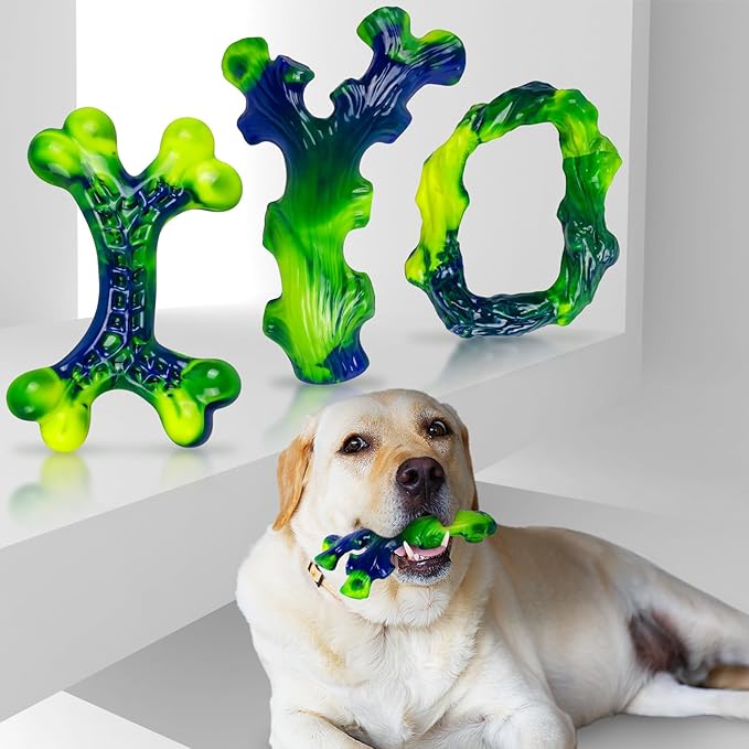 3-Pack Indestructible Nylon Dog Chew Toys for Aggressive Chewers - Long-Lasting Durable Bone-Shaped Toys, Large Breed Dogs, Tough Puppy Teeth Enrichment-PawvioPets