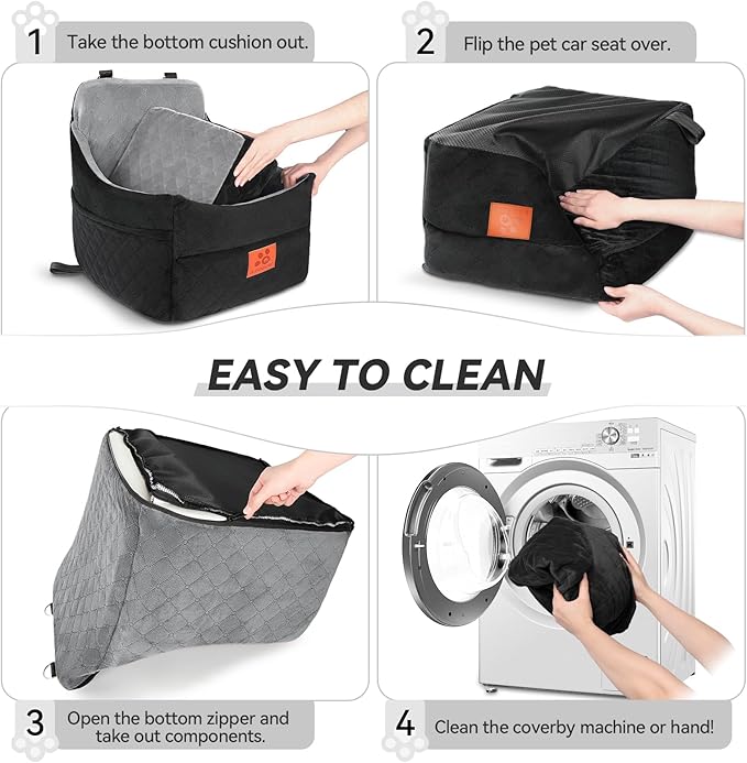 Dog Car Seat for Small/Medium Dogs, Dog Booster Car Seats with Thick Cushion for Dogs Under 35lbs, Detachable Washable Pet Car Seat with Storage Pockets, 2 Safety Belts(Black/Grey)-PawvioPets