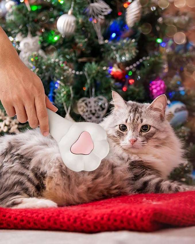 Cat Brush with Release Button Self-Cleaning and Skin-Friendly Grooming and Shedding Tool for Long and Short Haired Cats & Dogs, 140° Comb Teeth, Removes Loose Undercoats and Promotes Healthy Fur-PawvioPets