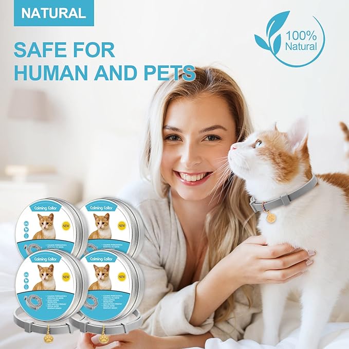 4 Pcs Cat Calming Collar Adjustable Lavender Scent Relaxing Cat Collar with 2 Pendant for Puppies Reduce Stress Aggression Anxious, up to 15 Inches(Grey, Silver)-PawvioPets