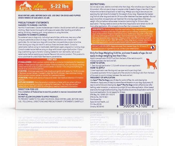 Apex Plus Flea and Tick Prevention for Dogs | Small (5-22 lbs) | 3-Month Supply | Dog Flea and Tick Treatment | 24-Hour Activation, Waterproof, 30-Day Protection-PawvioPets