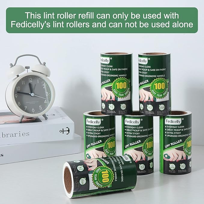 Fedicelly Lint Rollers Pet Hair Extra Sticky Refills,Mega Value Set 600 Sheets for Cat and Dog Hair Removal,100 Sheets Per Roller (Pack of 6)-PawvioPets
