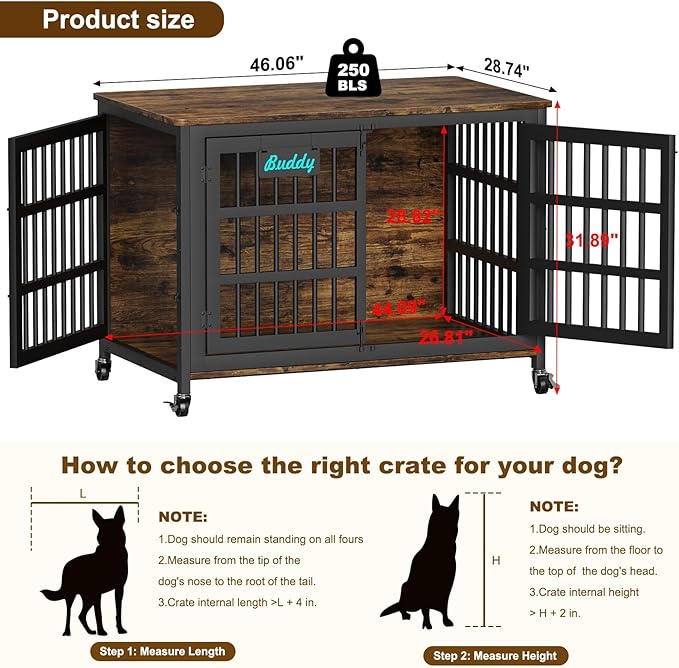 EasyCom 48"/42"/33" Dog Crate Furniture with Name Tag, Heavy Duty Dog Kennel Indoor for Large Dogs, Escape-Proof and Chew-Proof Dog Cage for high Anxiety Dog, Decorate House as TV Stand, End Table-PawvioPets