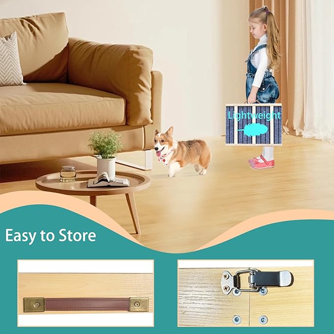 Dog Ramp for Bed, Upgraded 33" Long Portable Dog Ramp for Couch, Wood Folding Pet Ramp for All Breeds Small Old Dogs to Get on Bed, 4 Adjustable Heights 12.9" to 17.7"(Wood, Up to 50lbs)-PawvioPets