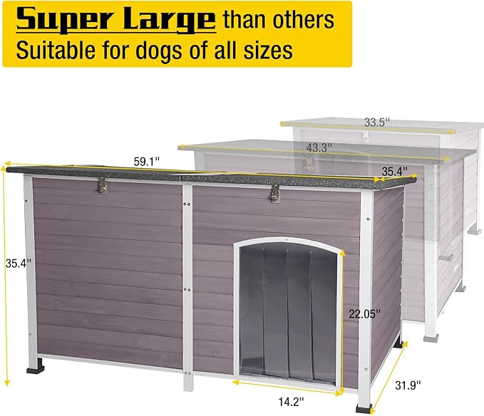 Aivituvin Dog House Insulated Outdoor Dog Kennel with Heated Liner for Winter 59" Extra Large Insulated Dog Cage with Heater,All-Around Iron Frame(Grey)-PawvioPets