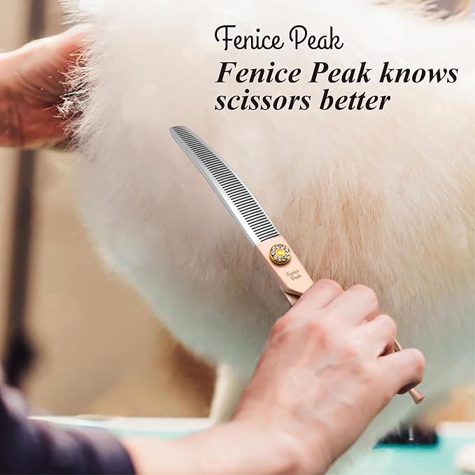 Fenice Peak Professional Curved Thinner Dog Grooming Scissors 7.0'' Rose Gold Thinning Shears Extremely Sharp Blades 440C Stainless Steel Thinning Shears Durable Smooth Fine Cut for Dogs and Cats.-PawvioPets