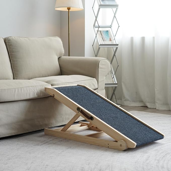 Dog Ramp for Bed, Dog Stairs for Small and Large Dogs, Portable Dog Steps for Bed, Couch, Car, Adjustable Pet Ramp, Anti-Slip Traction Mat Pet Steps, Support up to 210 lbs (Log Color, LENTH-55.1IN)-PawvioPets