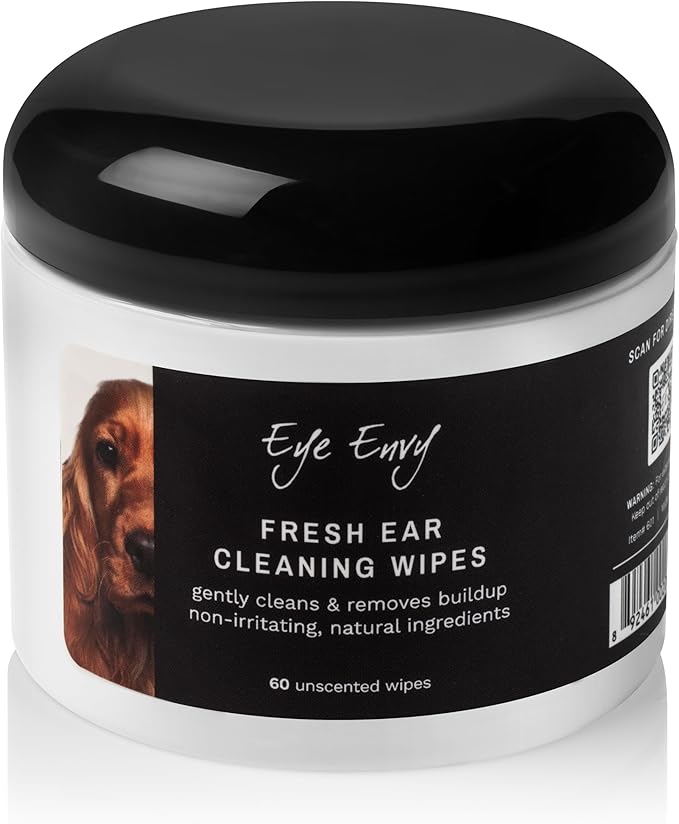 Eye Envy Fresh Ear Cleaning Wipes for Dogs. Made in The USA from Natural Ingredients. Unscented. Prevents Infections. Safe and Non-Irritating. Removes Dirt, Debris, and Wax buildup. 60 Count.-PawvioPets