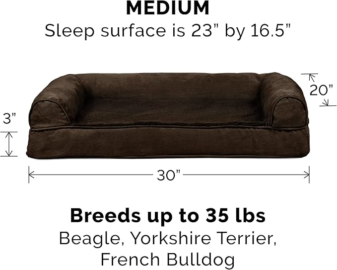 Furhaven Cooling Gel Dog Bed for Medium/Small Dogs w/ Removable Bolsters & Washable Cover, For Dogs Up to 35 lbs - Plush & Suede Sofa - Espresso, Medium-PawvioPets