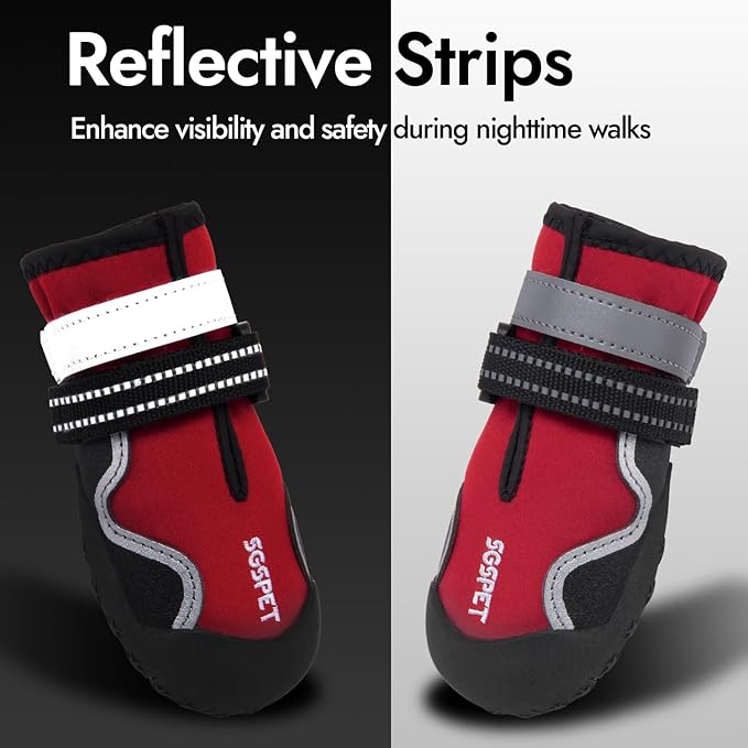 Dog Shoes, Waterproof Dog Boots & Paw Protectors with Anti-Slip Sole, 4pcs/Set Pet Dog Booties, Reflective Dog Shoes for Small Medium Large, Winter Snowy Summer Hot Pavement (Red, 7# (XL))-PawvioPets