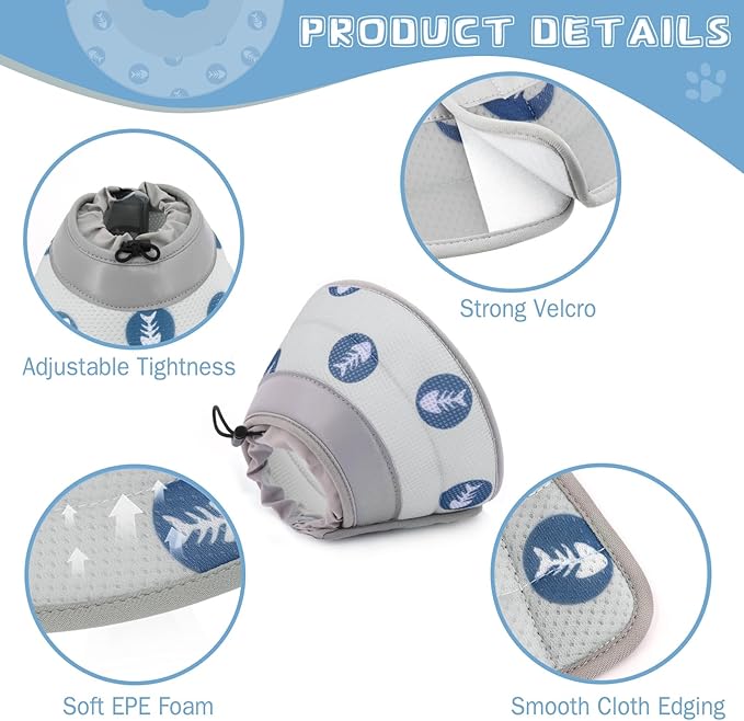 Cat Cone Collar Soft to Stop Licking After Surgery Cat Recovery Collar for Small Large Cats Adjustable Elizabethan Collar-PawvioPets