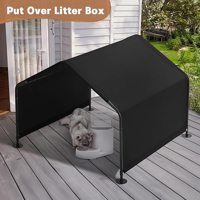 Dog Shade Shelter Outdoor 4'x4'x3' Tent for Large Medium Dogs, Outside Sun Rain Canopy Pet House for Cats Pigs Livestock with Waterproof Roof Ground Nails,Black-PawvioPets