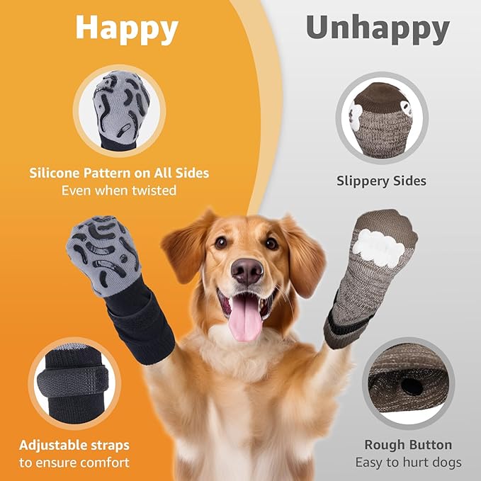 Double Sides Non-Slip Dog Socks to Prevent Licking Paws - Strong Traction for Hardwood Floors, Senior Dogs, Paw Protector, Dog Socks with Grippers - Black-PawvioPets