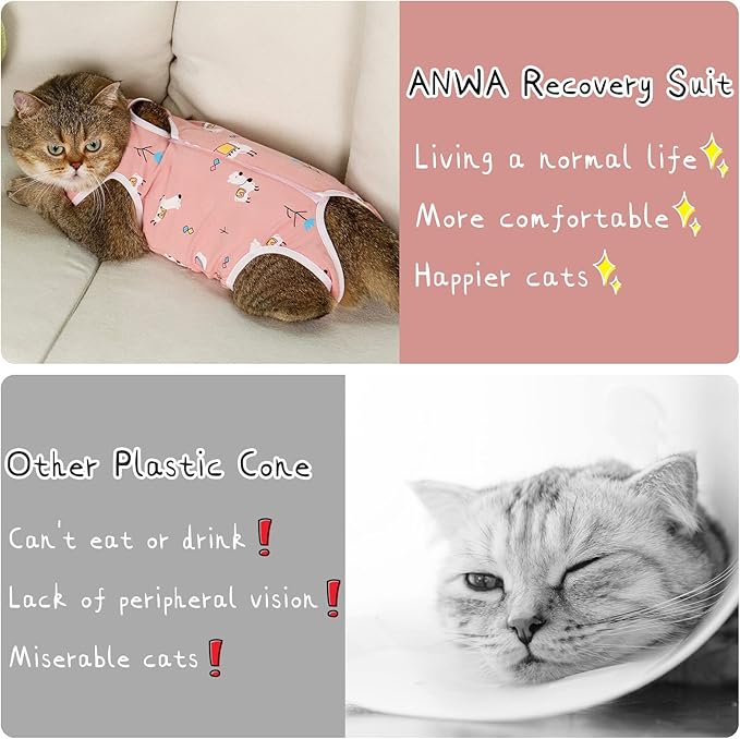 ANWA Cat Recovery Suit - Breathable Cat Onesie for Cats After Surgery Female, Kitten Surgery Recovery Suit Female Abdominal Wounds-PawvioPets