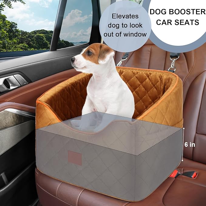 Dog Car Seat for Small Dogs, Memory Foam Booster Dog Seat for Dogs up to 35 lbs, Elevated Pet Car Seat with Washable Removable Cover, Storage Pockets-PawvioPets
