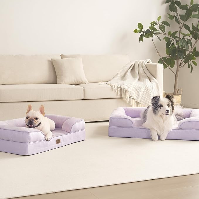 EHEYCIGA Orthopedic Dog Beds for Extra Large Dogs 44x32Inch, Waterproof Memory Foam XL Pet Bed with Sides, Non-Slip and Egg-Crate Foam Big Dog Couch Bed with Washable Removable Cover, Lilac-PawvioPets