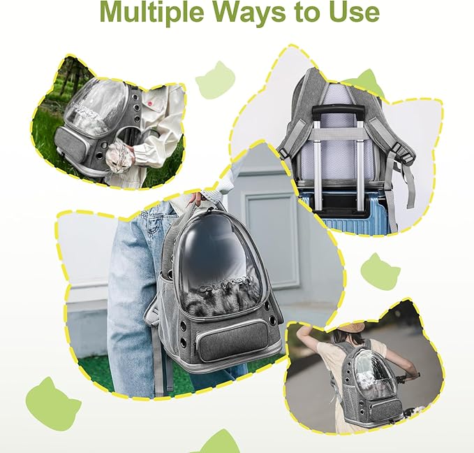 Expandable Cat Backpack,Cat Bubble Backpack Carrier for Carrying Cats, Pets and Small Dogs,Airline-Approved,Designed for Travel, Hiking, Walking,Car (Grey-PawvioPets