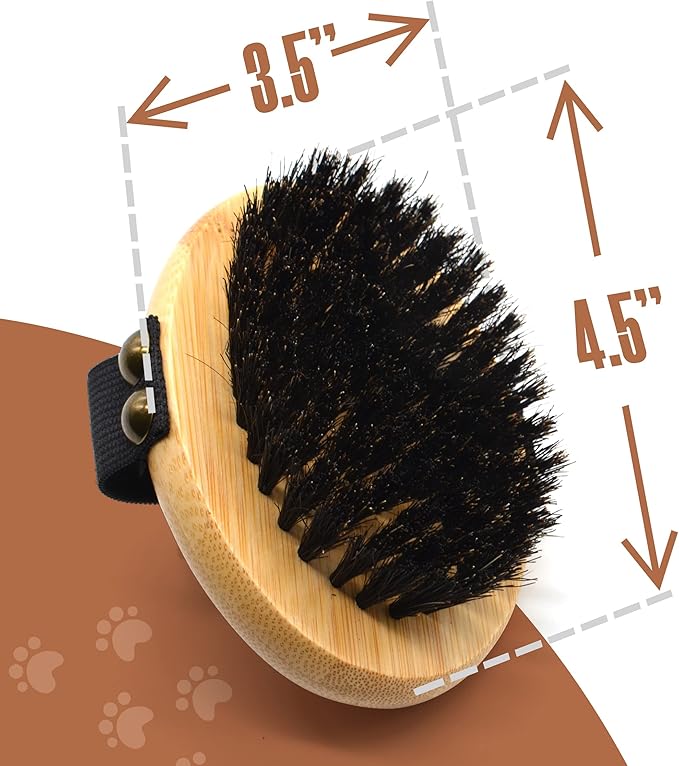 The Buddy System Pet Close Brush, Soft Touch Oval Palm Brush - Bamboo Massage Handheld with Soft Boar Bristles and Elastic Band for Dogs and Cats-PawvioPets