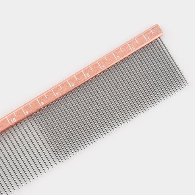 2-in-1 Megal Greyhound Comb for Dogs (Medium/Coarse), 69 Stainless Steel Pins Dog Comb, Aluminum 24.5cm Handle,Lightweight,Gently Remove Dogs’ Head/Body Fur, Professional Grooming Accessories-PawvioPets