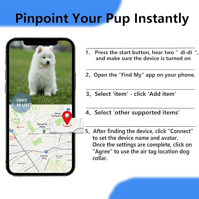 Air -Tag Dog Collar Waterproof Dog Air Tracker Chip for Apple Find My (iOS only) Reflective Strip Real Time Anti-Loss Tags Ultra-Durable GPS Pet Tracking Collar, Sky Blue M (12.4''-17.3'')-PawvioPets