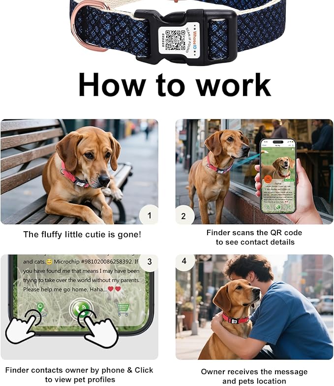 Dog Collar with Waterproof AirTag Holder & Anti-Lost QR Code, Cute Bling Warpping Adjustable Width for Small Medium Large Pet (Blue, L)-PawvioPets