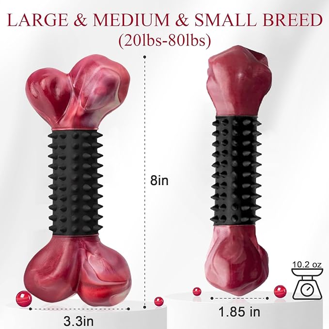 Apasiri Tough Dog Toys for Aggressive Chewers Large Breed, Dog Chew Bone with Bacon Flavor, Nylon & Rubber Chew Toy for Medium Large Dogs-PawvioPets