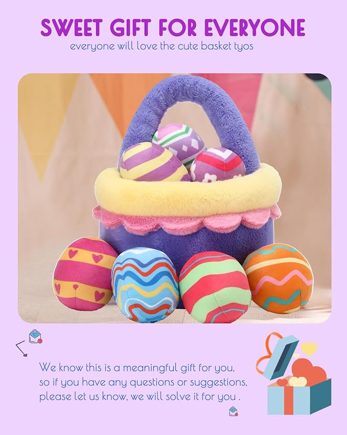 8 Piece Plush Stuffed Playset Toys with 7 Eggs, 1 Furry Bag, Soft Basket Set Sensory Toys for Girls Kids Ages 3+, Birthday Christmas Valentines Easter Party Favors Gifts-PawvioPets