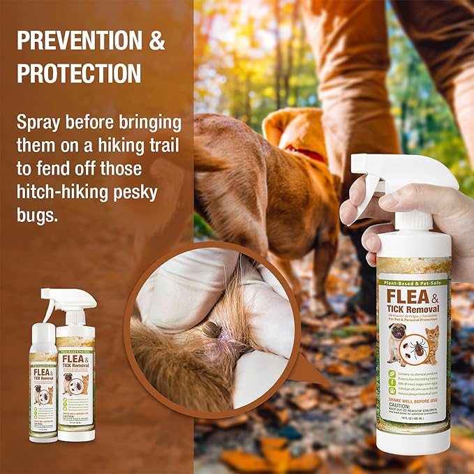 EcoVenger Flea & Tick Removal Spray 16oz for Dogs and Cats, Protects from Fleas, Mites, Ticks & Mosquitoes, eliminates+ Repels+ Housekeeping, Indoors/Outdoors, Plant-Based Formula Safe for Pets & Kids-PawvioPets