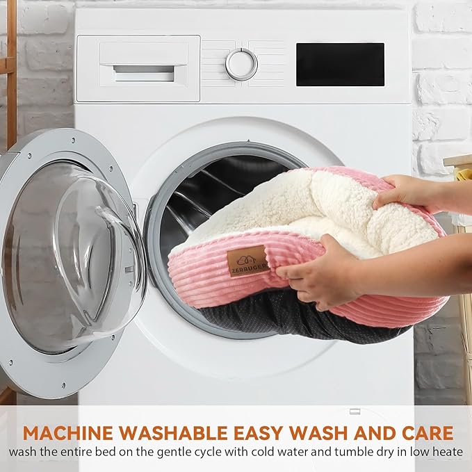 23in Pink Round Cat Dog Bed for Large Medium Small Dogs Cats, Machine Washable Sleeping Sofa, Non-Slip Bottom Breathable Soft Calming Pet Cuddler for Indoor/Outdoor/Car/Cage-PawvioPets