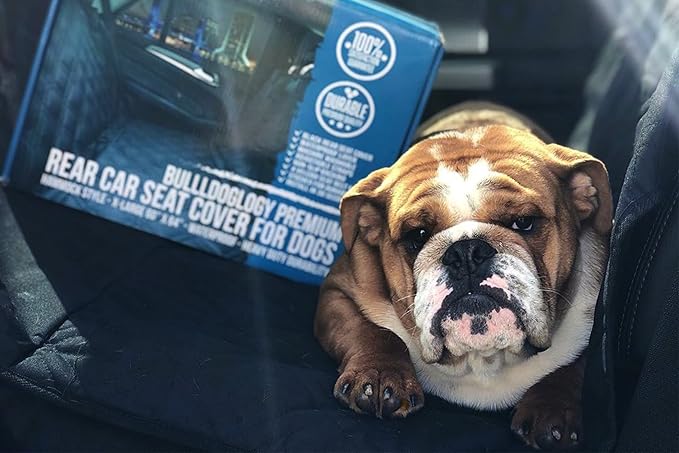 Bulldogology Dog Car Seat Cover for Back Seat 58"x56" Waterproof Pet Seat Cover SUV - Seat Cover for Dogs - Back Seat Protector - Dog Hammock for Car, Seat Cover for Truck (Large)-PawvioPets