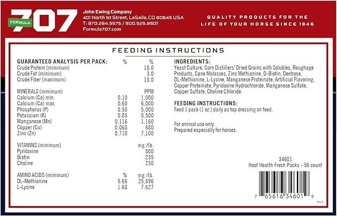 Formula 707 Hoof Health Equine Supplement, Daily Fresh Packs, 56 Day Supply - Biotin, Amino Acids, and Minerals to Improve and Support Healthy Horse Hooves-PawvioPets