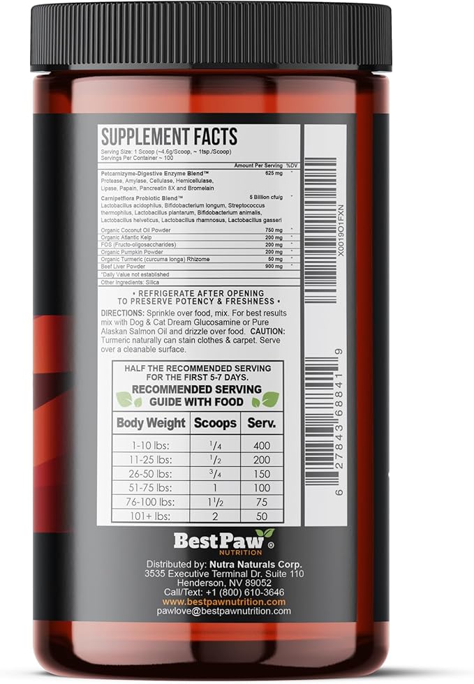 Dog & Cat Premium Probiotic Prebiotic & Digestive Enzymes 5 Billion CFU Organic Turmeric Coconut Oil Pure Pumpkin & Kelp for Healthy Bowels Gut & UTIs Beef Liver Flavor-PawvioPets