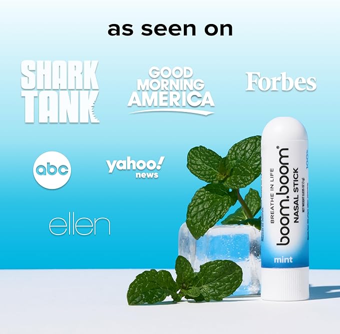 BoomBoom Nasal Stick | Vapor Flow Technology | Cool Refreshing Sensation | Natural Mood Boost | Simple Ingredients | Essential Oils + Menthol Inhaler (Mint)-PawvioPets