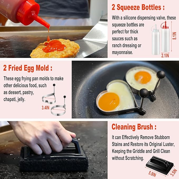 38PCS Flat Top Grill Accessories Set - Must Have for Your Outdoor with Professional Griddle Spatula, Cleaning Kit, Grill Basting Cover - Ideal Griddle Gift for Men Women-PawvioPets