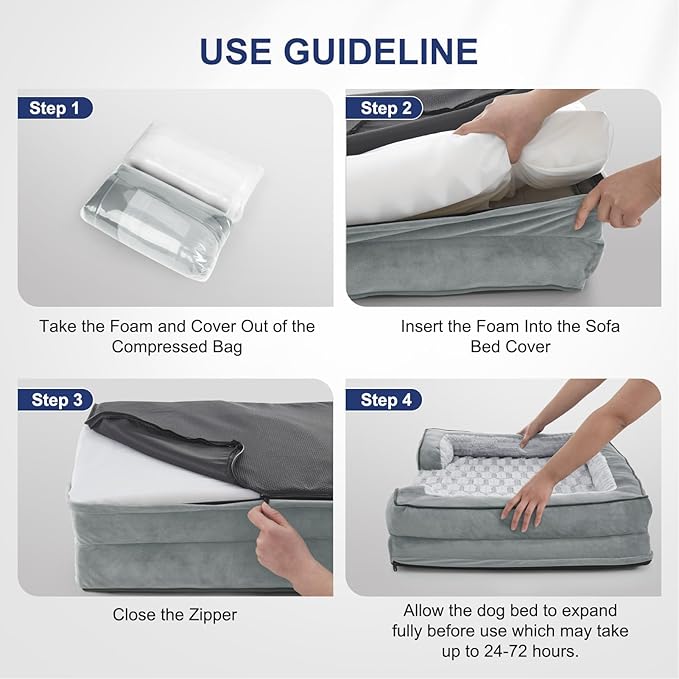 FURTIME Orthopedic Dog Bed for Extra Large Dogs - XL Plus Waterproof Dog Sofa Beds, Supportive Foam Pet Couch Bed with Removable Washable Cover, Waterproof Lining and Nonskid Bottom, Light Grey-PawvioPets