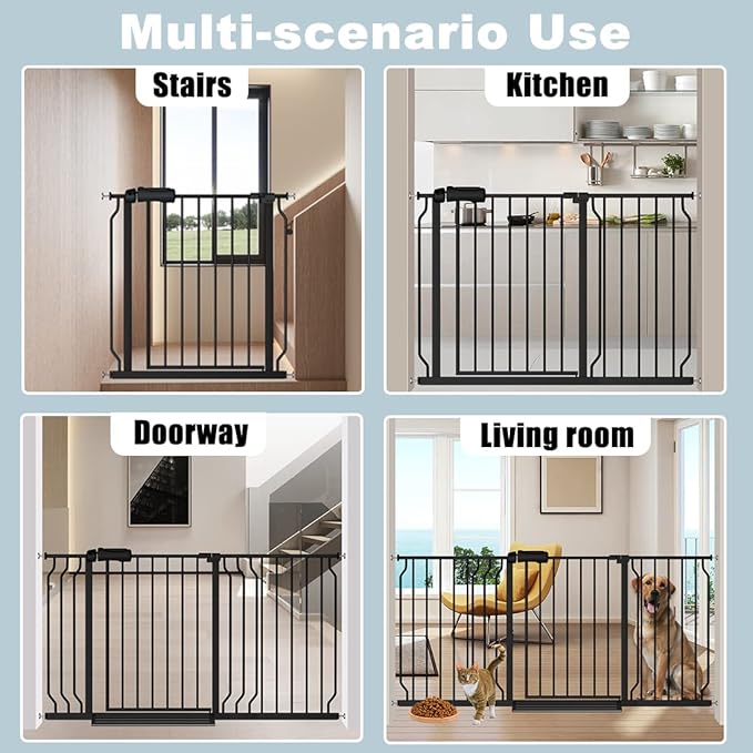 Extra Wide Baby Gate Black 53-57.5 Inch Wide Walk Through Pressure Mounted No Drill Long and Large Tension Metal Gate for Dog and Toddler-PawvioPets