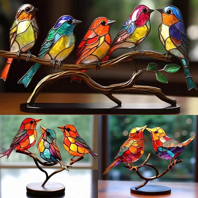 2Birds on a Branch, Metal Desktop Plane Shape Decorations, Home Bird Decorations for Office, Window, Aviary, Garden, Gifts for Bird Lovers, Boxed Set.-PawvioPets