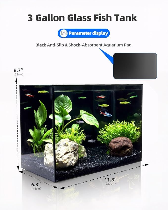 3 Gallon Clear Glass Fish Tank, Small Fish Tank Aquarium for Betta, Goldfish, Snail,Shrimp and Aquatic Planting-PawvioPets