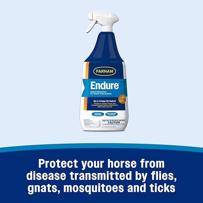 Farnam Endure Sweat-Resistant Fly Spray for Horses, Lasts Up to 14 Days, Protects Against Flies, Gnats, Mosquitoes, Ticks & Lice, 32 oz.-PawvioPets