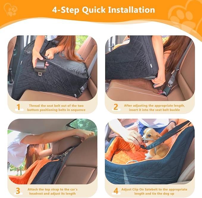 Dog Car Seat for Small/Medium Dogs Under 40lbs, Dog Booster Car Seats Memory Foam and Velvet, Detachable and Washable Pet Booster Carseats with Clip-On Satebelt and Storage Bag.(Black/Brown)-PawvioPets