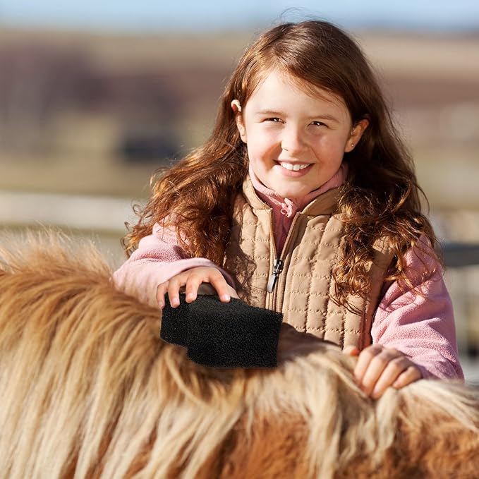 Eaasty 3 Pcs Horse Groomer Sponge Scrubber Massager Horse Grooming Brush Kit Supplies Large Soft Care for Cleaning Washing Bathing, Black, 4.33 x 7.87 x 2.56 Inch-PawvioPets