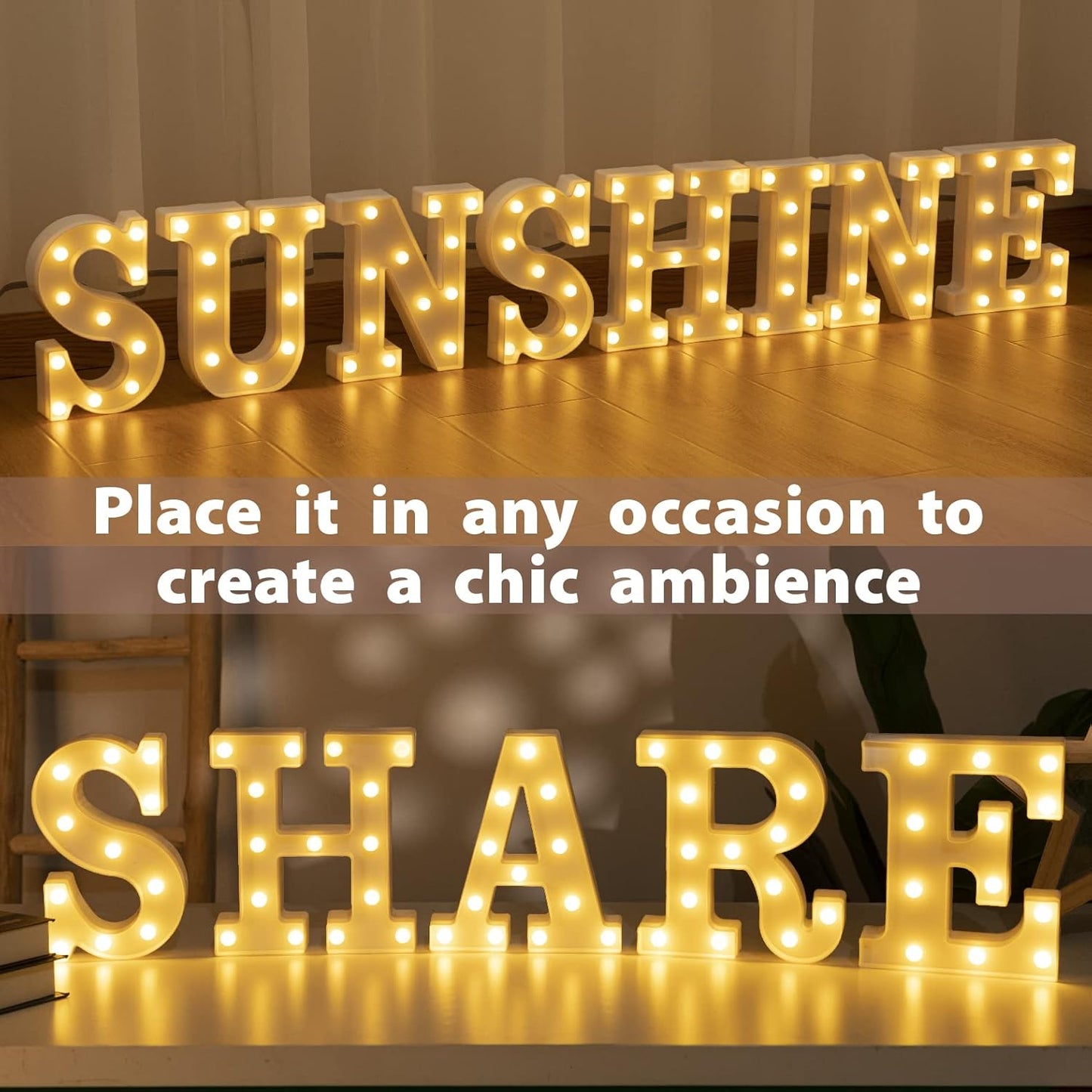 HXWEIYE Light Up Letters LED Marquee Letters Light Sign 26 Alphabet and 10 Number Lights Letter for Party Birthday Bar Battery Powered Christmas Decor Letter Lights (Warm White S)