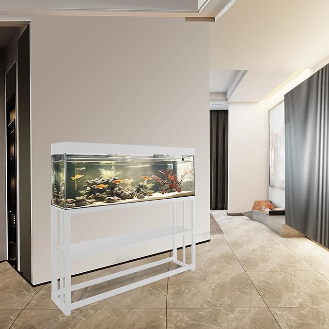 Akenow 55-75 Gallon Fish Tank Stand with Storage Shelf, 48.5 x14.9 x 29.2 Inch Aquarium Stand, Turtle Tank, Reptile Terrariums and Breeder Tank Stand,980LBS Capacity, White-PawvioPets
