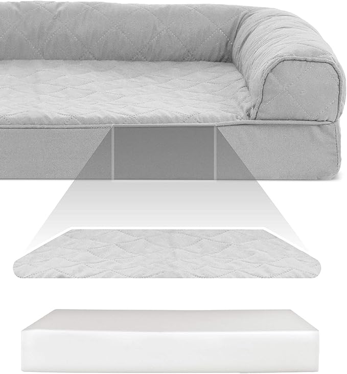 Furhaven Orthopedic Dog Bed for Large Dogs w/ Removable Bolsters & Washable Cover, For Dogs Up to 125 lbs - Quilted Sofa - Silver Gray, Jumbo Plus/XXL-PawvioPets
