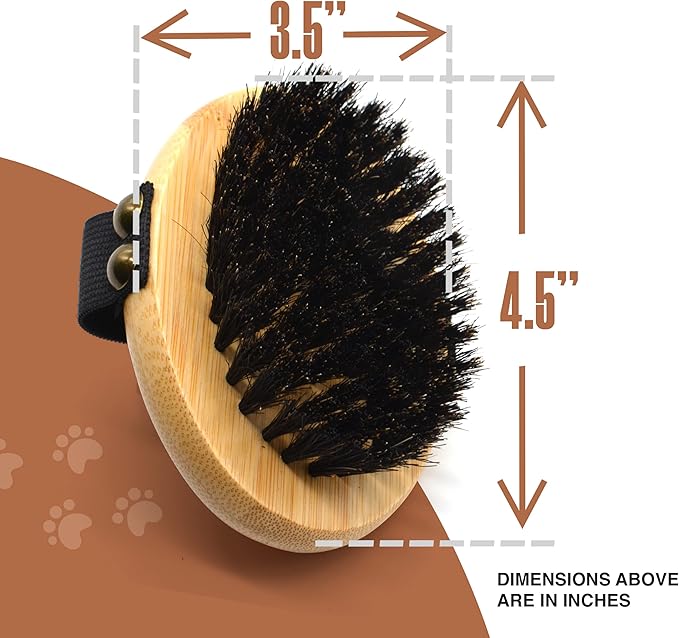 The Buddy System Pet Close Brush, Soft Touch Oval Palm Brush - Bamboo Massage Handheld with Soft Boar Bristles and Elastic Band for Dogs and Cats-PawvioPets