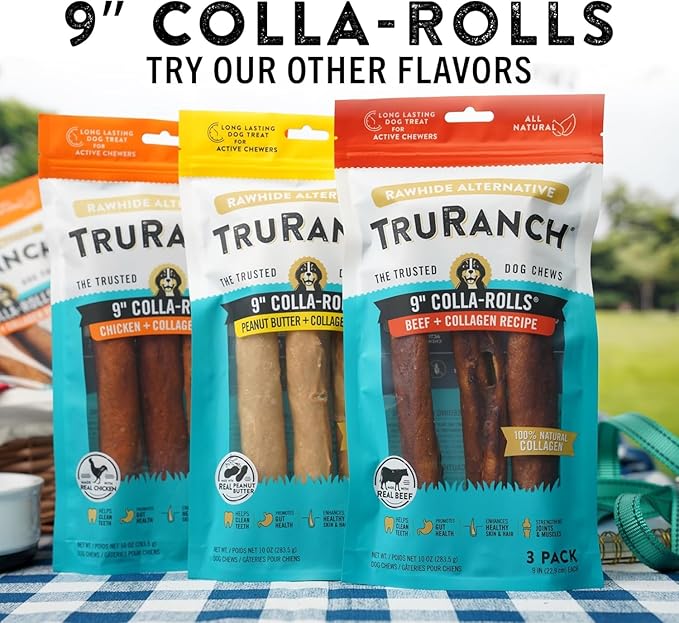 Collagen Rolls - 9" Collagen Rolls for Dogs - Long Lasting Healthy Joint Support Dog Treat - Rawhide Alternative - Skin & Coat Health - Made with Real Beef, 1 Bag, 3 Count-PawvioPets