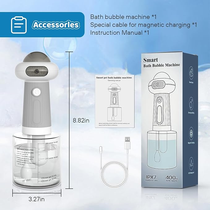 Electric Dog Shampoo Dispenser IPX7 Cat Shampoo Sprayer,Pet Bath Supplies Automatic Foaming Shampoo Dispenser for Dog Deep Cleaing Kitchen Sink Bathroom Grey-PawvioPets